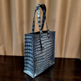 Unisex  Vintage Grey Crocodile Leather Large Shopper Tote  Bag