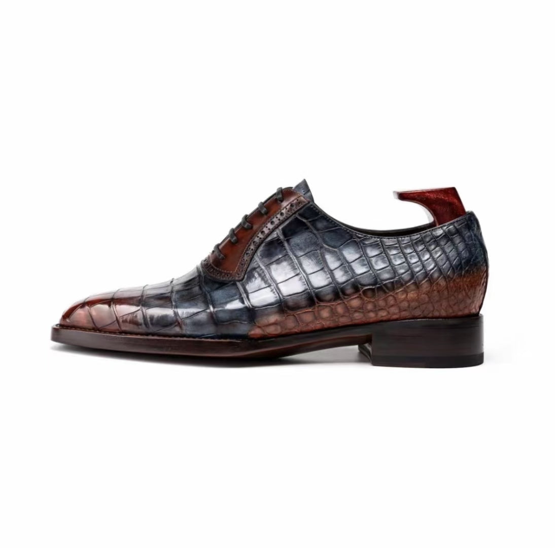 Crocodile Shoes, Genuine Crocodile Leather Lace Up Dress Shoes Beige