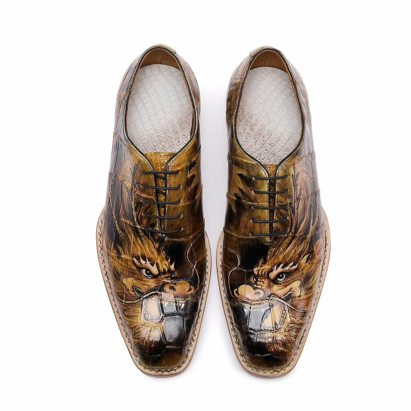 Crocodile Shoes, Men's Hand Painted Crocodile Leather Business Lace Up Shoes