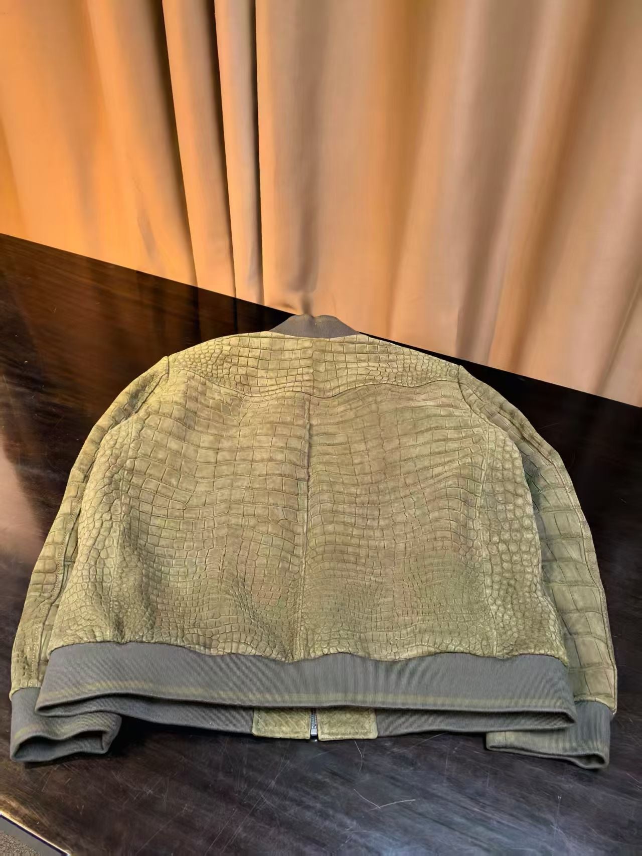 Men's Nubuck  Oliver Green Crocodile Skin Leather Jacket