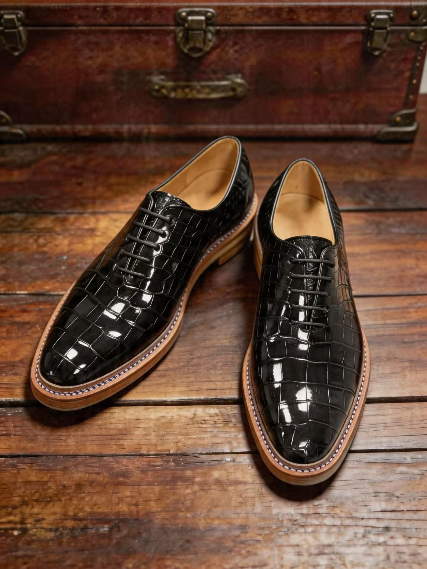 Crocodile Shoes, Genuine Crocodile Leather Norwegian Multi Color Sewn Lace Up Shoes