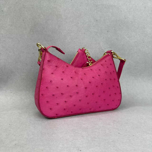 Womens Genuine Ostrich  Skin Leather Cross Body Underarm Bag