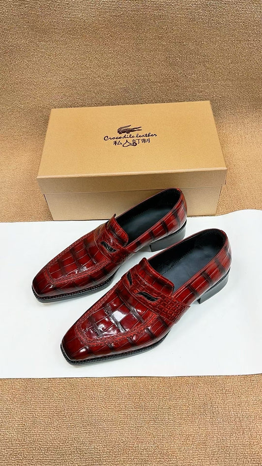 Scarpe eleganti stringate in pelle di coccodrillo cucite alla norvegese con suola Goodyear Fiddleback Vintage Malva