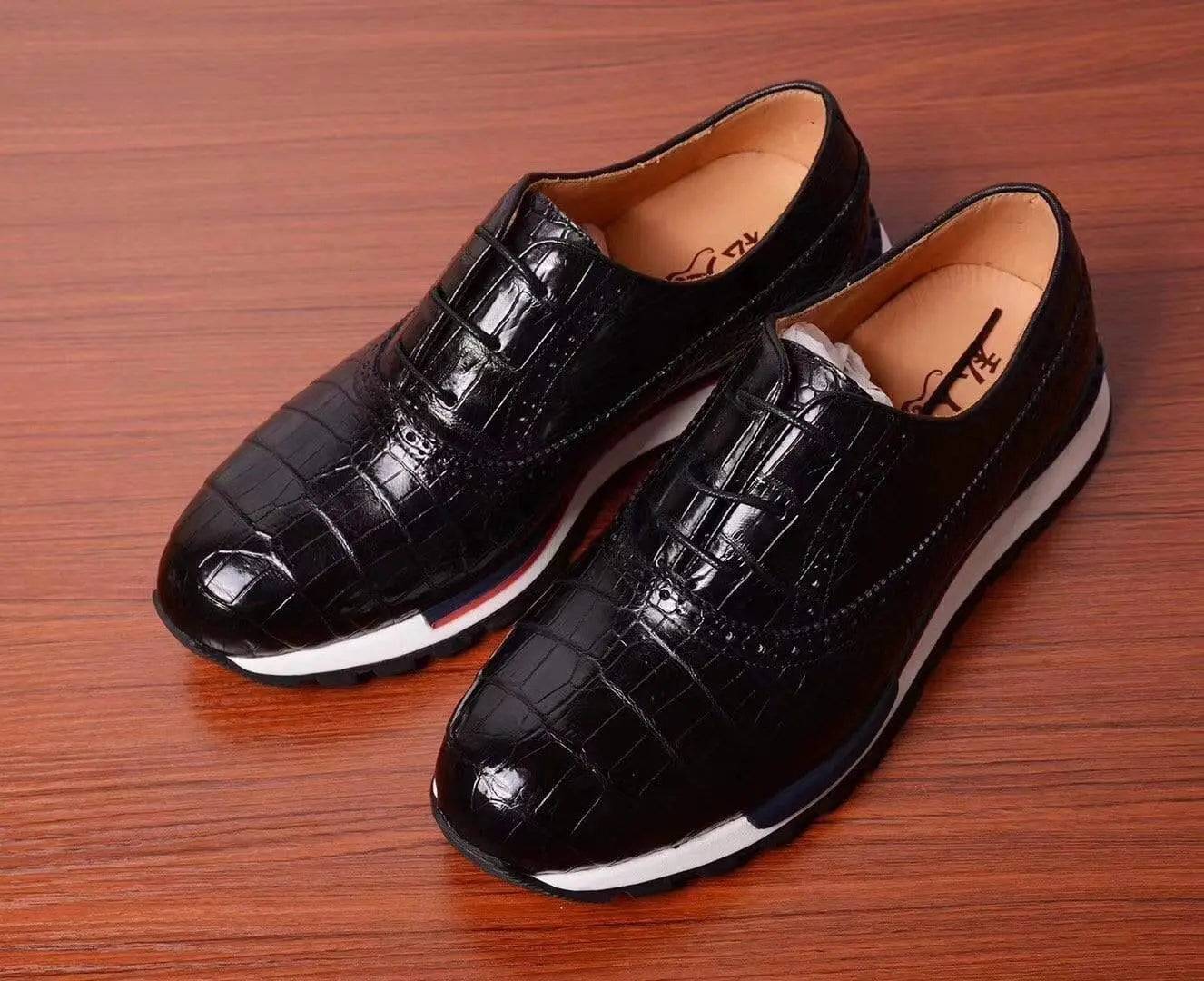 Preorder Casual Crocodile Shoes, Black Slip On Crocodile Sneakers