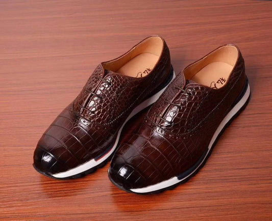 Preorder  Casual Crocodile Shoes, Slip On Crocodile Sneakers Brown