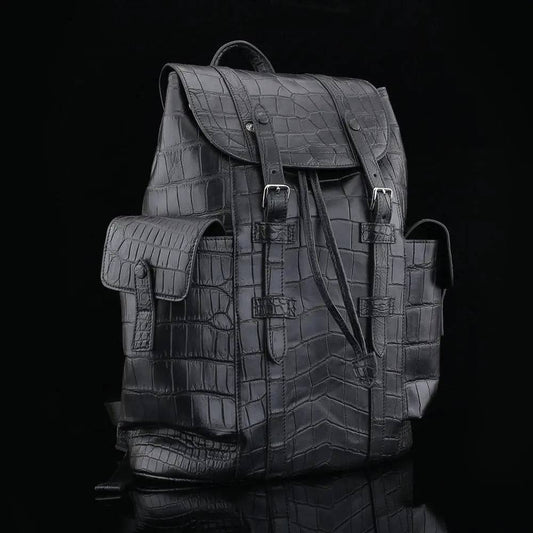 Crocodile Leather Backpack Black