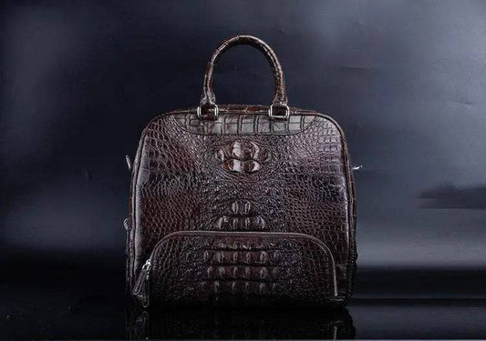 Crocodile Leather Duffel Travel Bag Brown