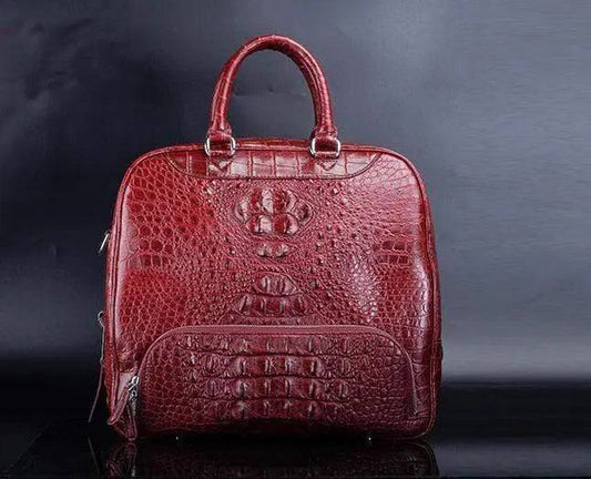 Crocodile Leather Duffel Travel Bag Red