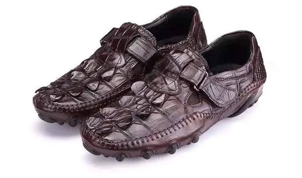 Crocodile Shoes Crocodile Leather Loafers Casual Driving Shoes Brown