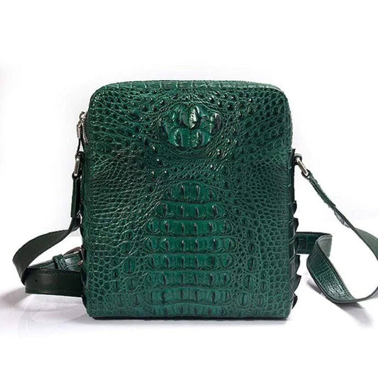 Crocodile Skin  Leather Crossbody Bag  Dark Green