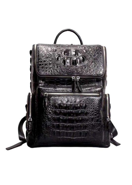 Unisex Crocodile Skin Leather Large Backpack