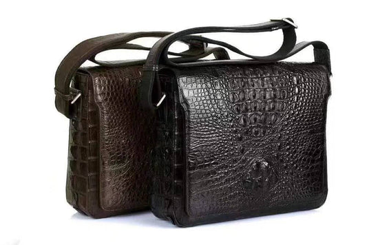 Crocodile Skin Leather Postman Bag, Expandable Messenger Bag,School Bag