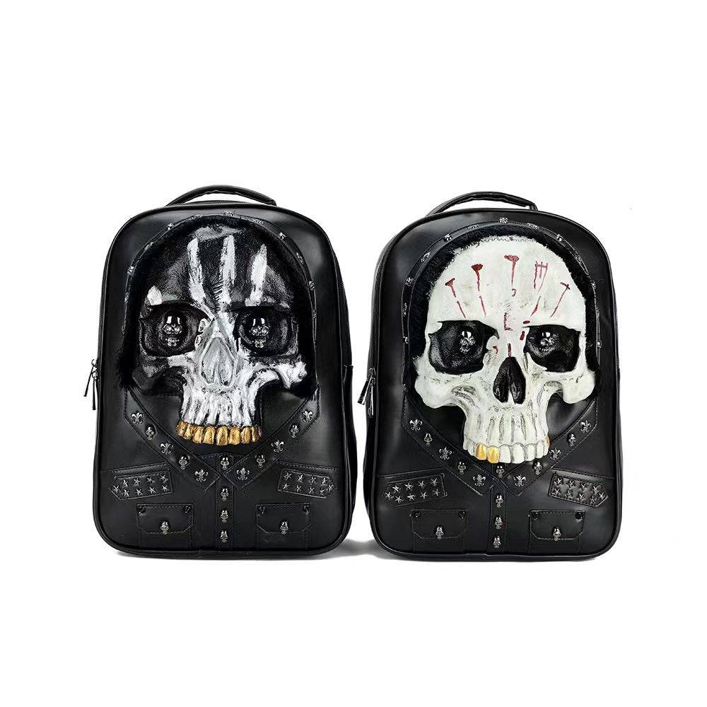 3D Skull Backpack,Studded Skull, With Hair Large Laptop Backpack