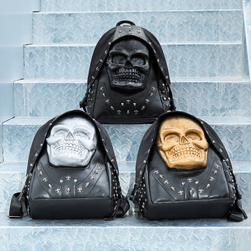 3D Skull Studded PU Leather Backpack for Women