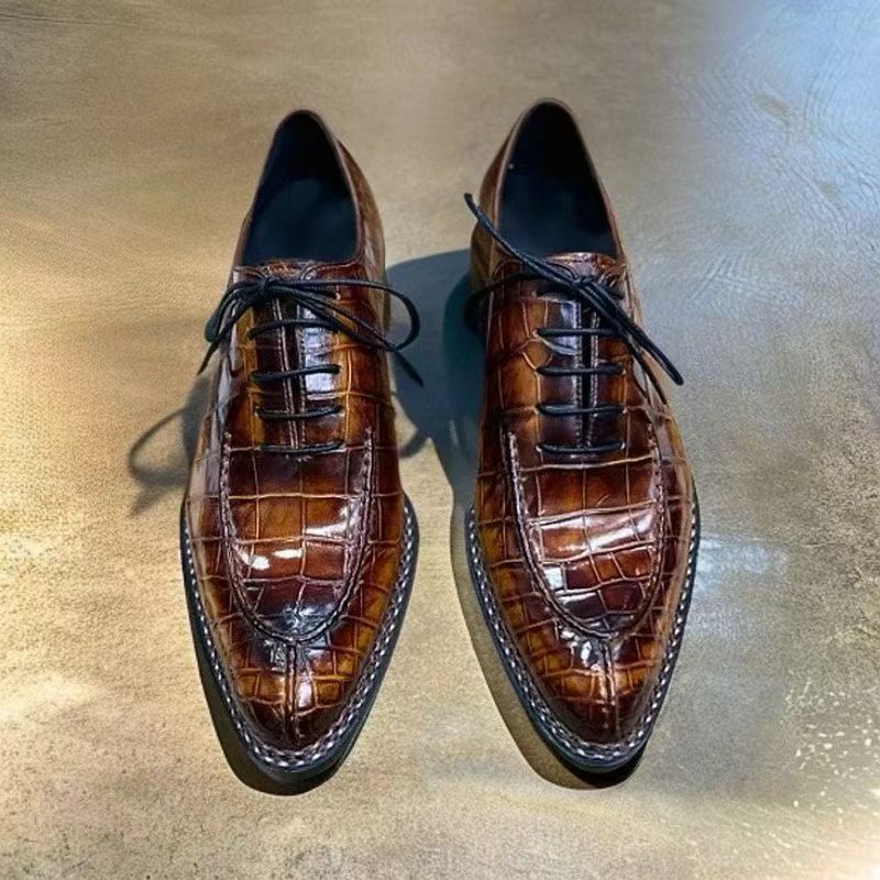 Crocodile Shoes, Men's Crocodile Leather Lace Up Business Dress Shoes Vintage Blue