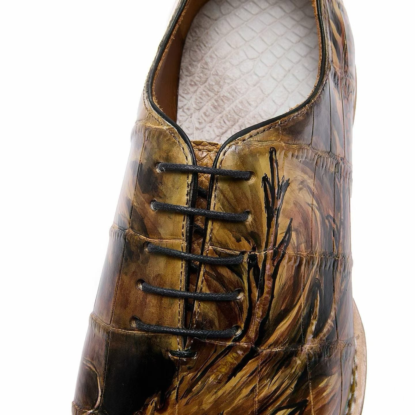 Crocodile Shoes, Men's Hand Painted Crocodile Leather Business Lace Up Shoes