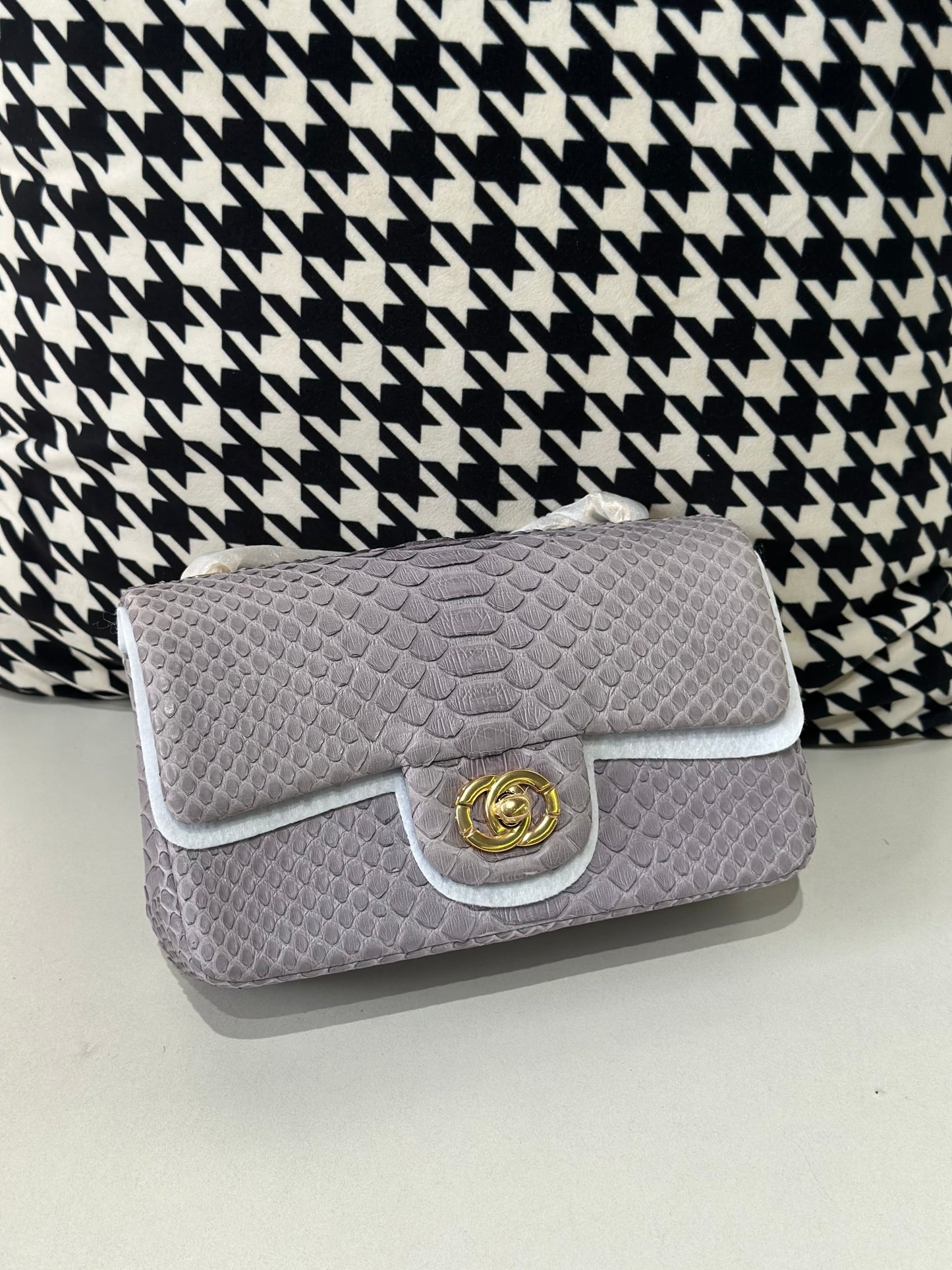 Genuine Python Skin Leather Flap Bag 20cm