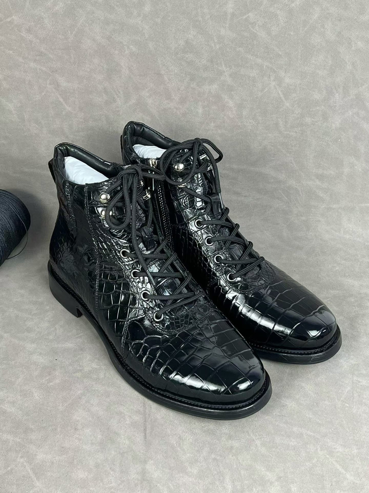 ON SALE , Crocodile Shoes ,Crocodile Belly Leather Classic Lace Up Boots