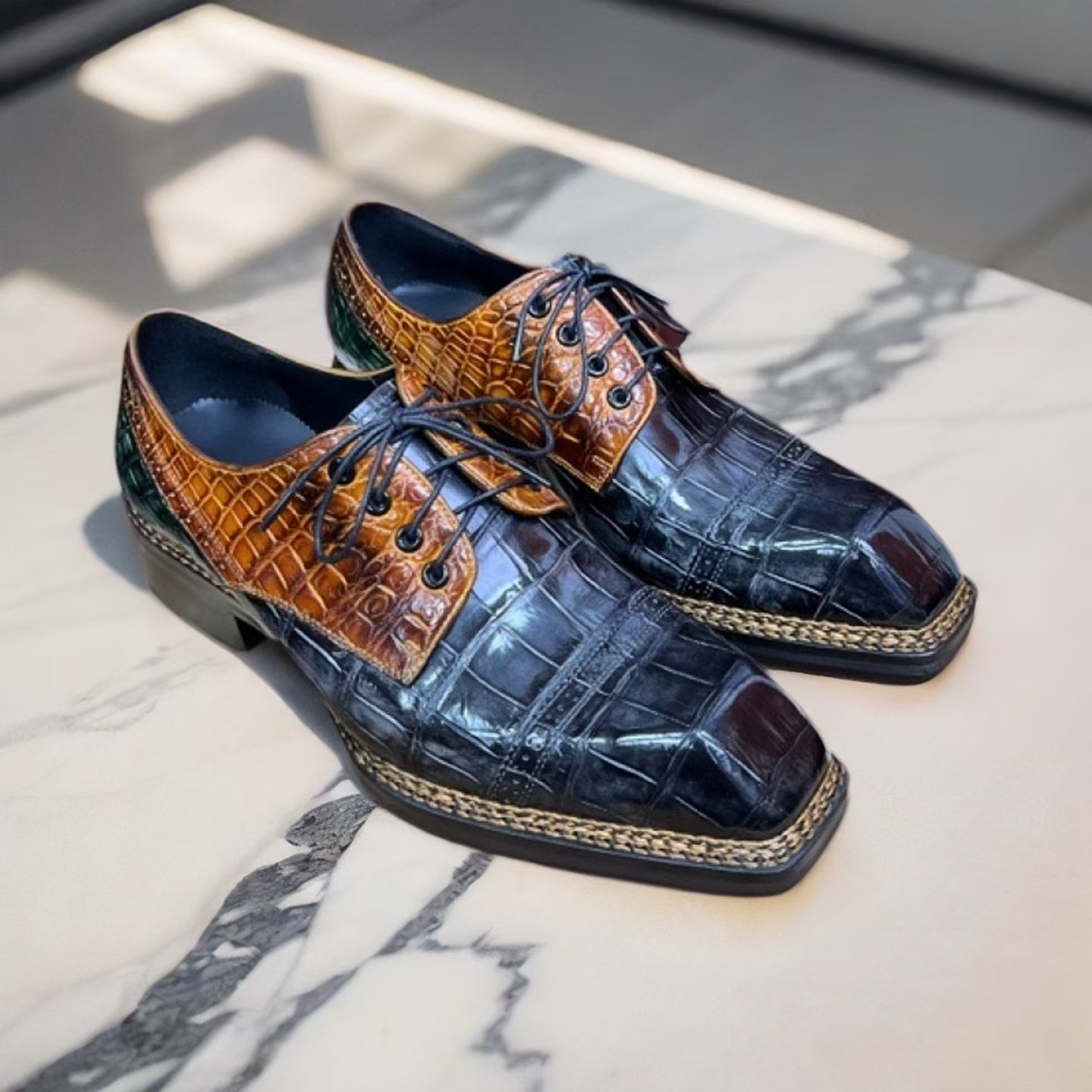 Crocodile Leather Vintage Crocodile Leather Norwegian Sewn Lace Up Dress Shoes