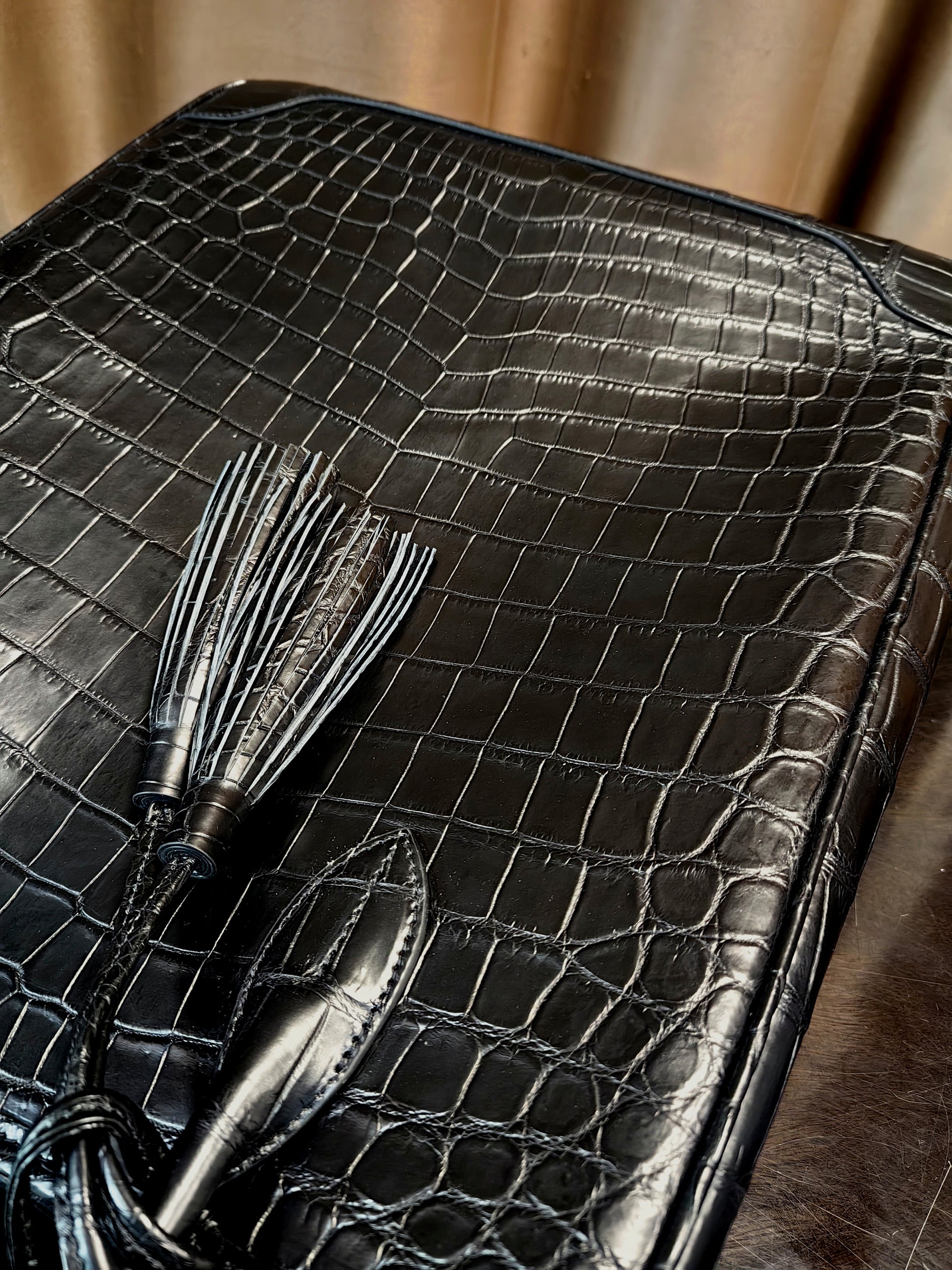 Unisex Large Crocodile Leather Laptop Business Briefcase Shopper Tote Bag Black