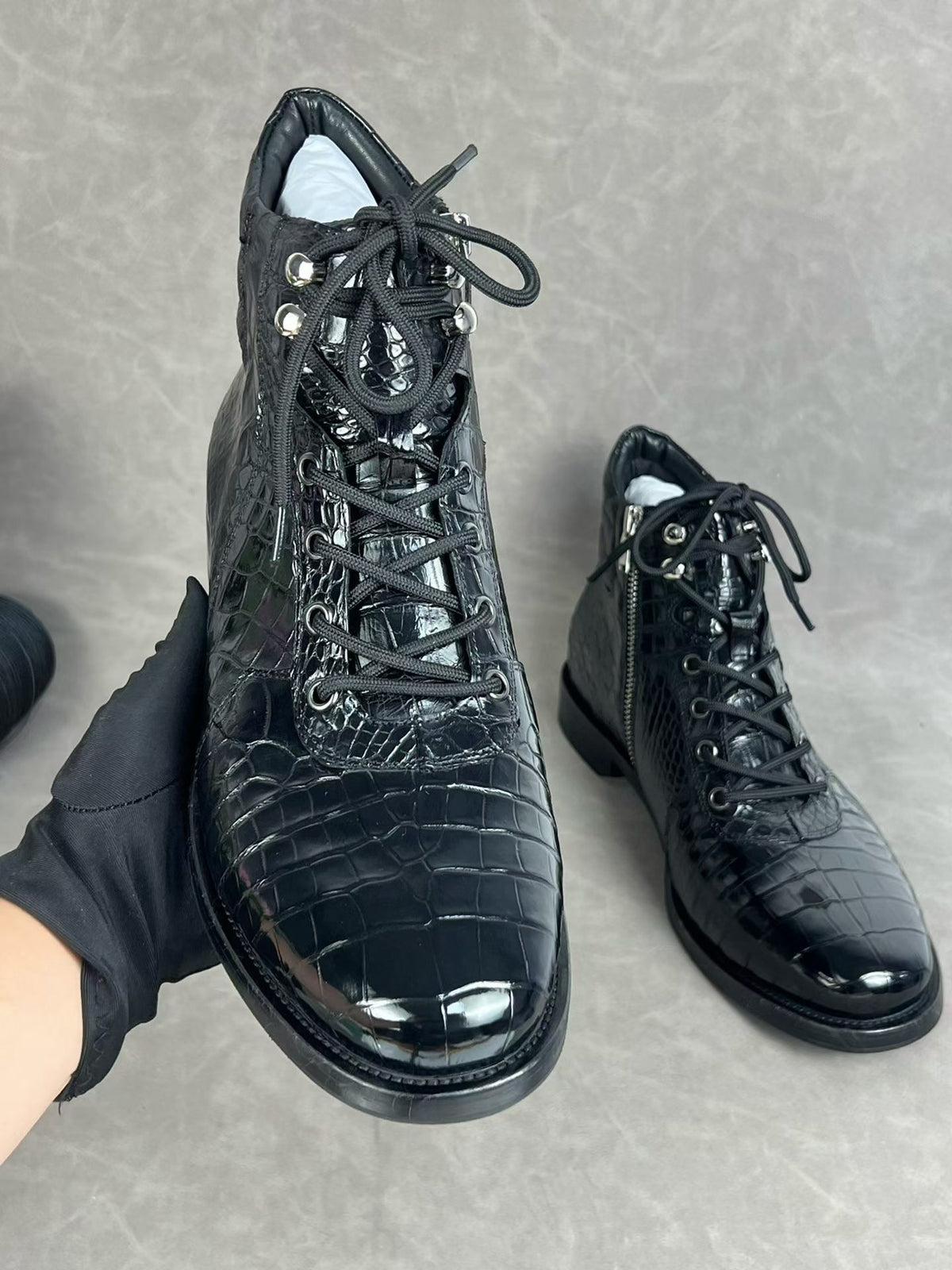 ON SALE , Crocodile Shoes ,Crocodile Belly Leather Classic Lace Up Boots