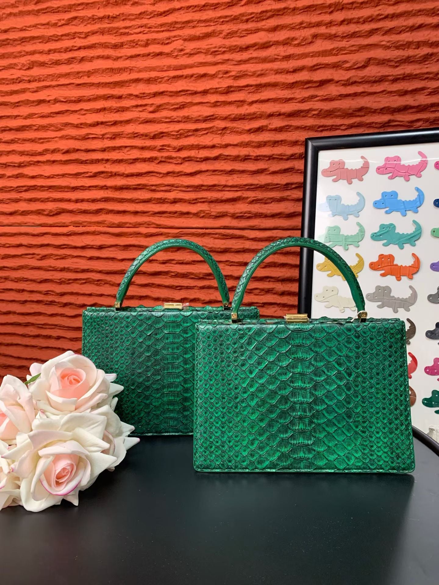 Genuine Python Leather Top Handle Bag