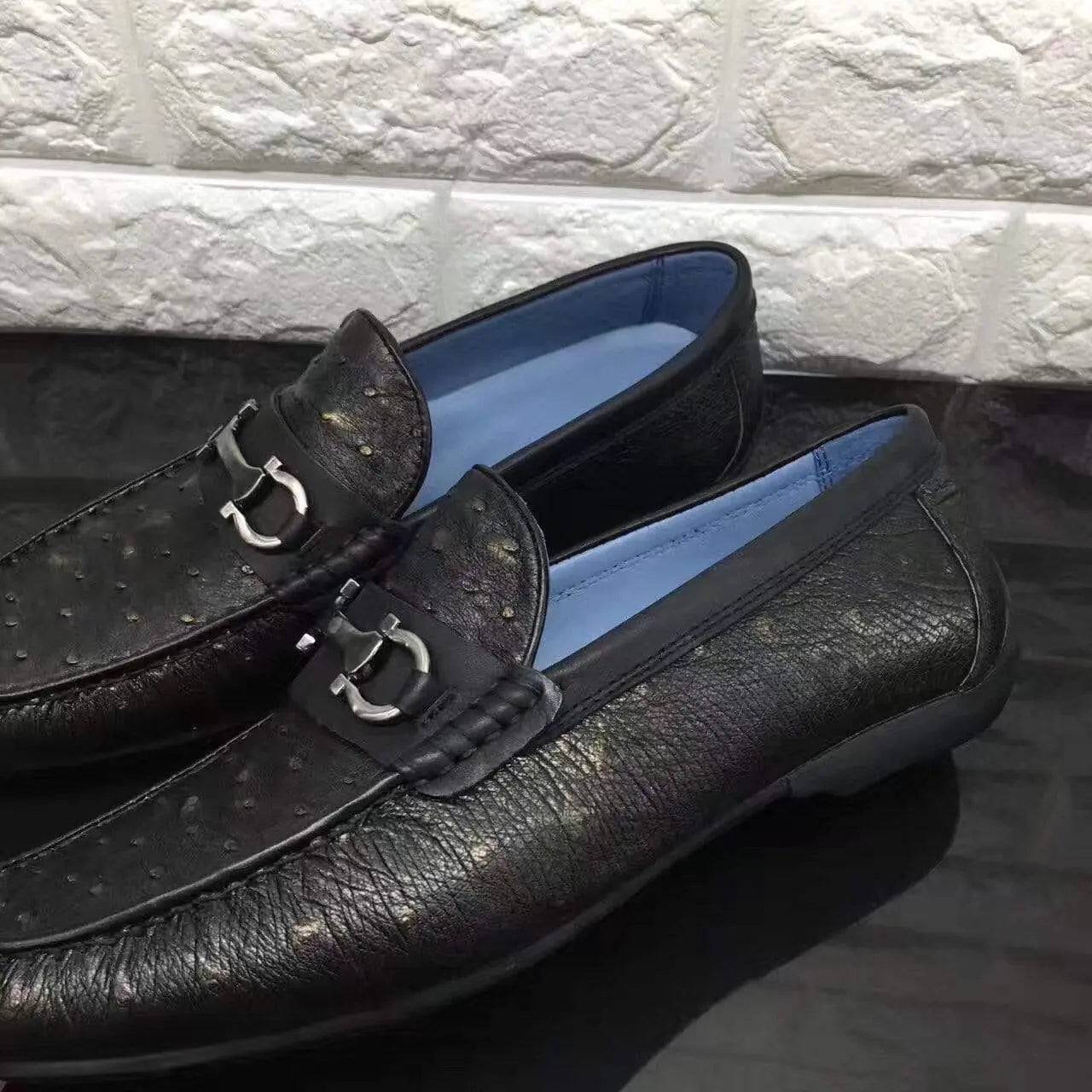 Crocodile Shoes Exotic Ostrich Skin Leather Slip-On~ Loafer Shoes for Men