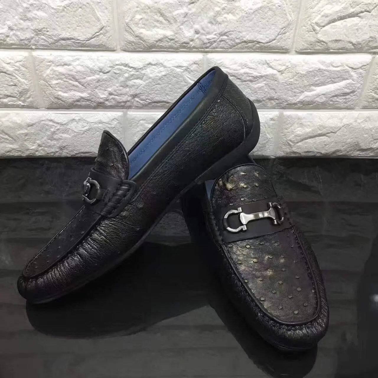 Crocodile Shoes Exotic Ostrich Skin Leather Slip-On~ Loafer Shoes for Men