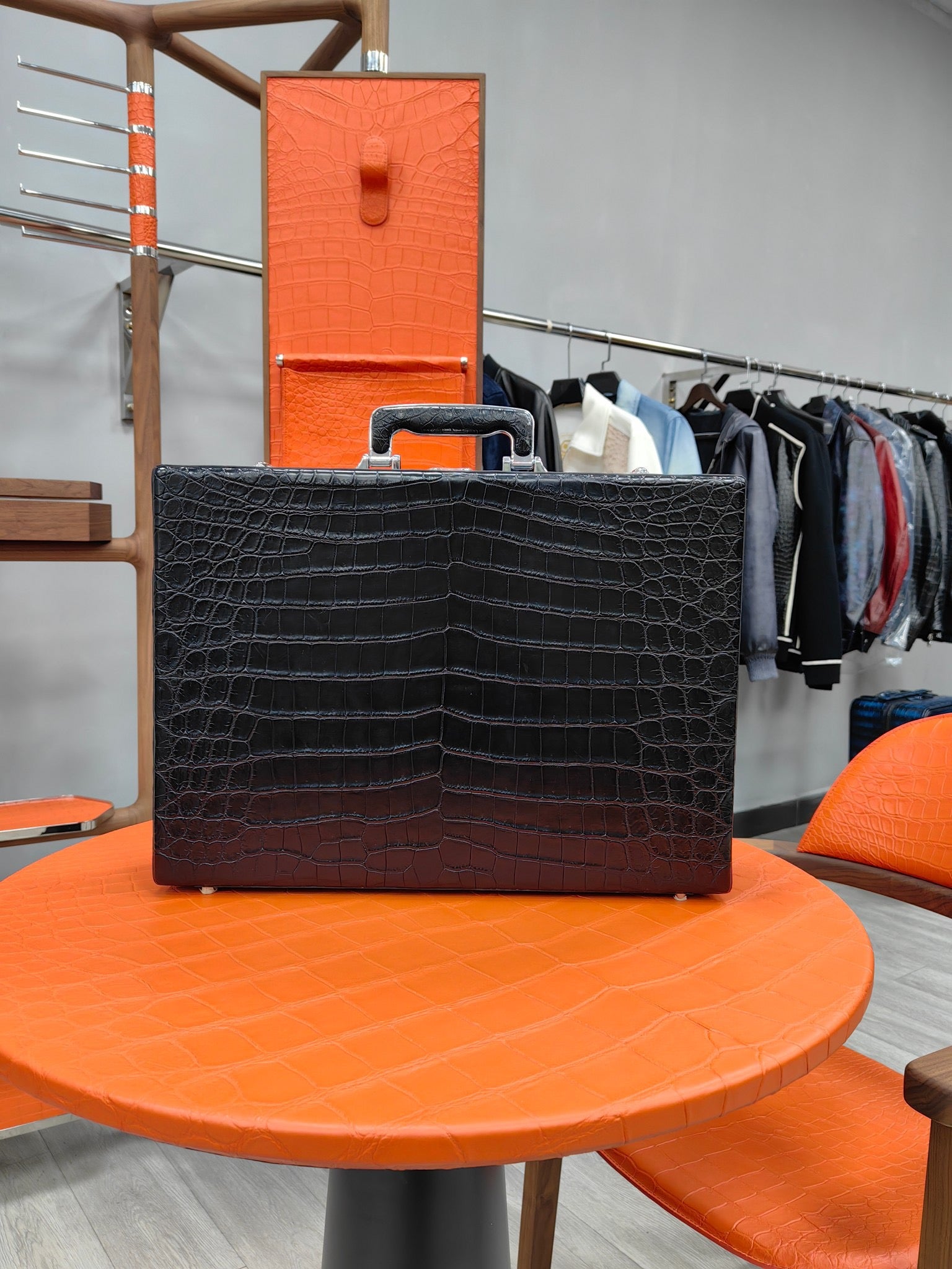 Men's Crocodile Leather Large Black Business Professional Attache Travel Case Black