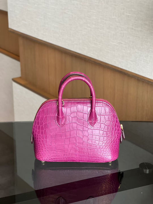 Womens Genuine Crocodile  Skin Leather Cross Body Handle  Bag Mini Purple