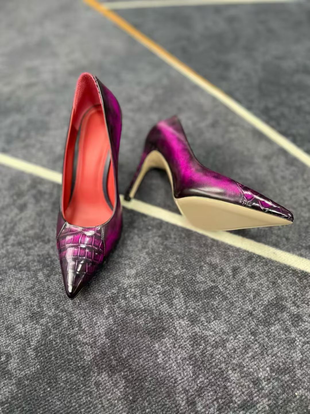 Crocodile High Heel Shoes ,Full Handmade Women Vintage Genuine Crocodile Leather High Heel Shoes