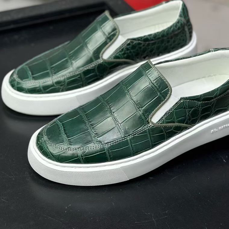 Mens Casual Slip-On Fashion Crocodile Sneakers Dark Green
