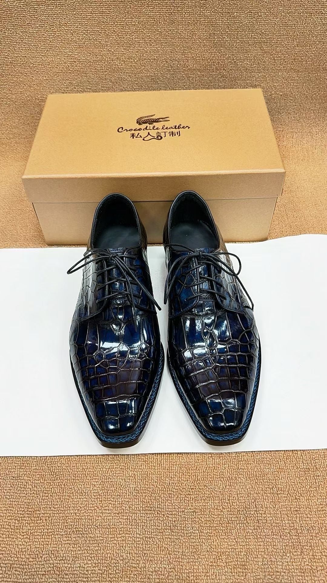 Crocodile Shoes, Men's Norwegian Lace Up Dress Shoes Vintage Blue