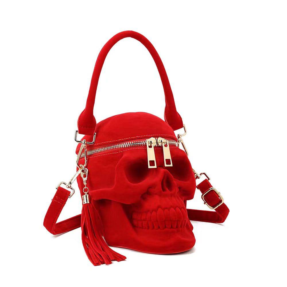 Unisex 3D Bags Red Suede Skull Cross Body Shoulder Bag Mini Handle Handbags