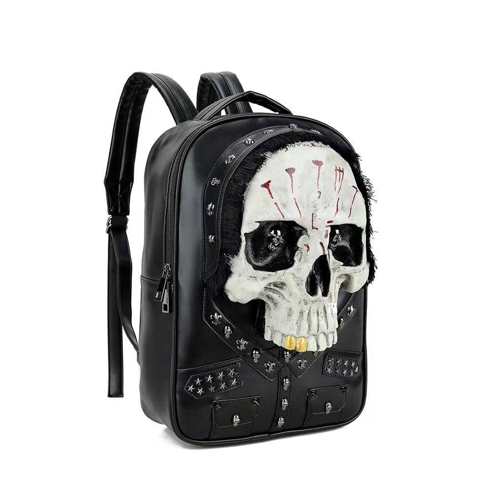 3D Skull Backpack,Studded Skull, With Hair Large Laptop Backpack