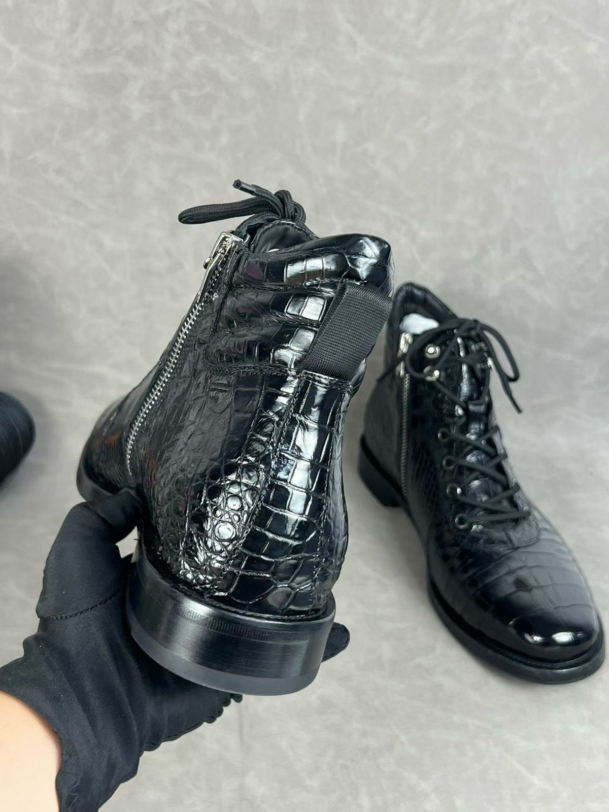 ON SALE , Crocodile Shoes ,Crocodile Belly Leather Classic Lace Up Boots