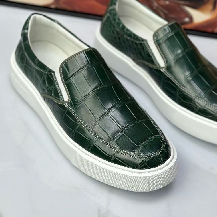 Mens Casual Slip-On Fashion Crocodile Sneakers Dark Green
