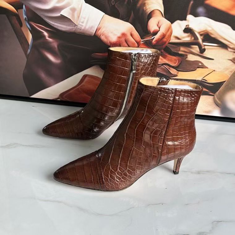 Crocodile Shoes , Genuine Crocodile Leather Womens Shoes Brown