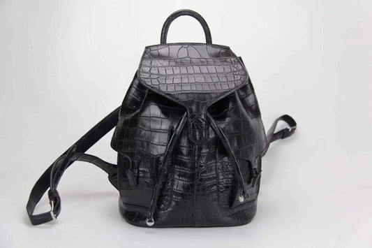 Genuine Crocodile Belly  Leather Backpack Black