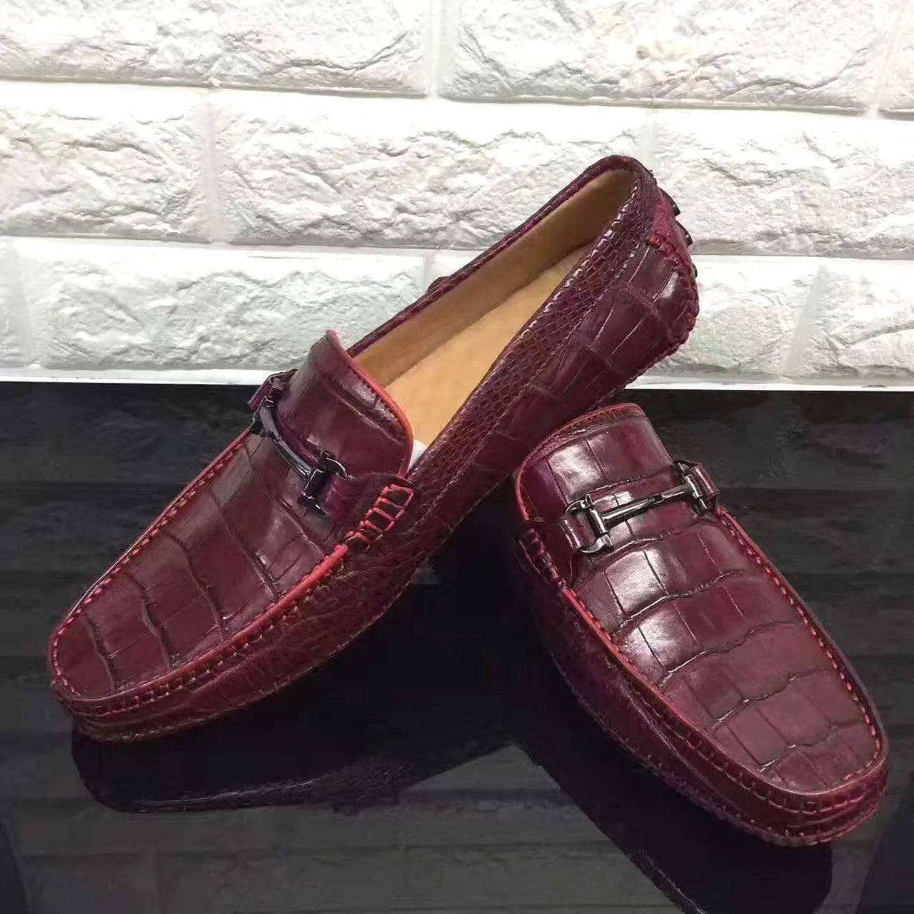 Crocodile Shoes Genuine Crocodile Belly Leather Slip On Loafer Shoes