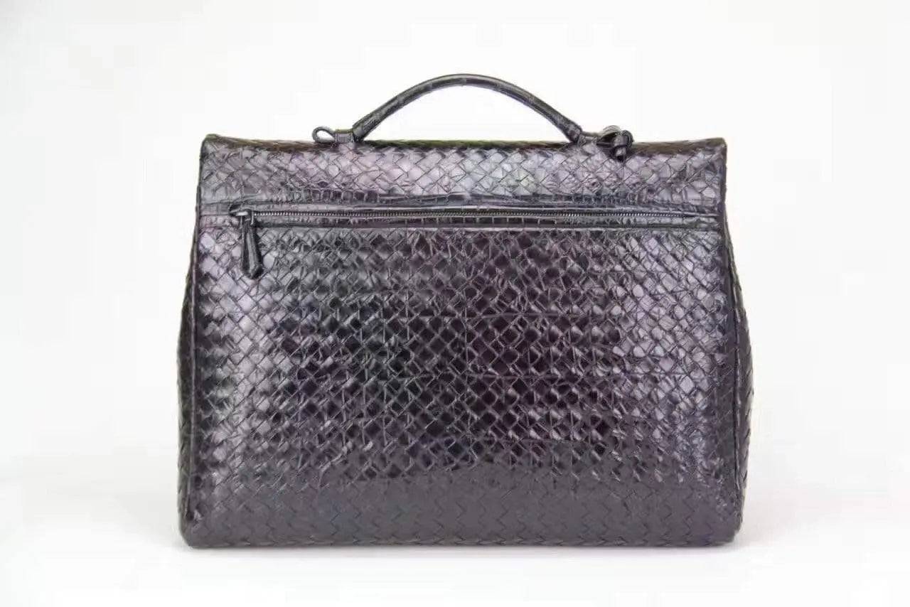 Genuine Crocodile Belly Leather Woven Large Briefcase