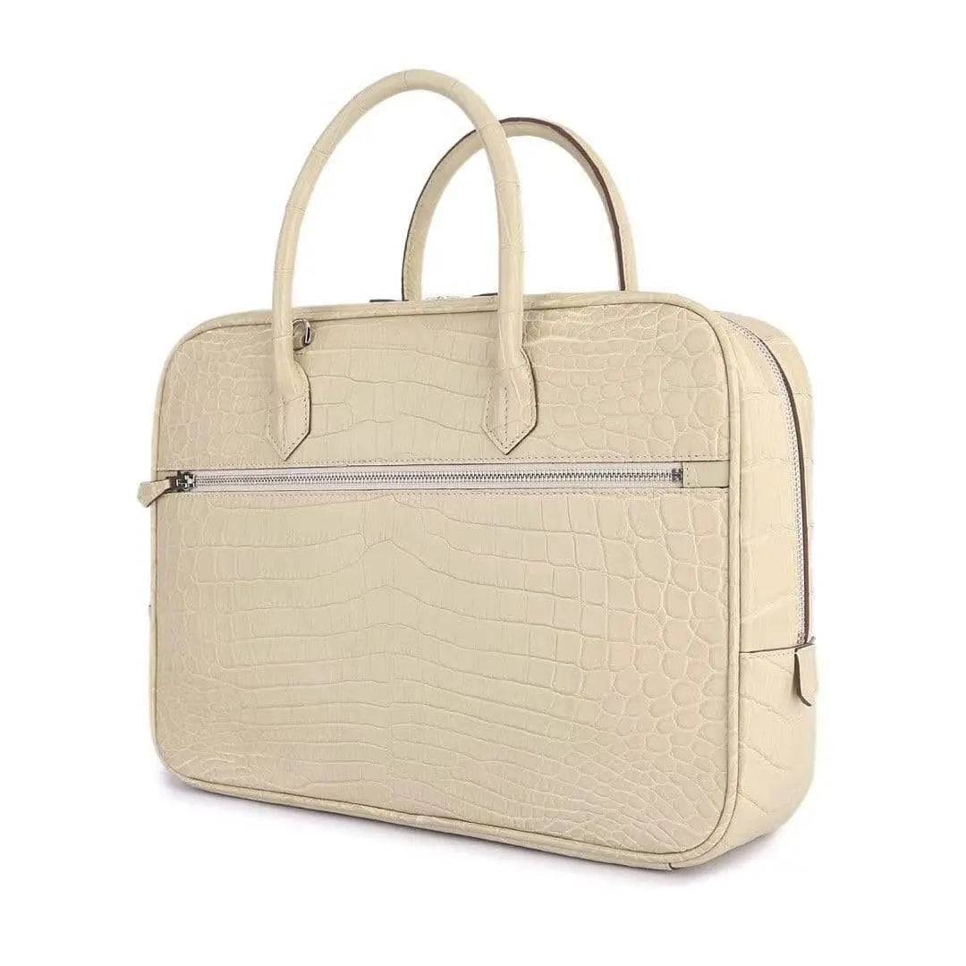 Genuine Crocodile Leather  Postman Bag Mens  Messenger Bussiness Document Travel Laptop Briefcase  Bags Cream