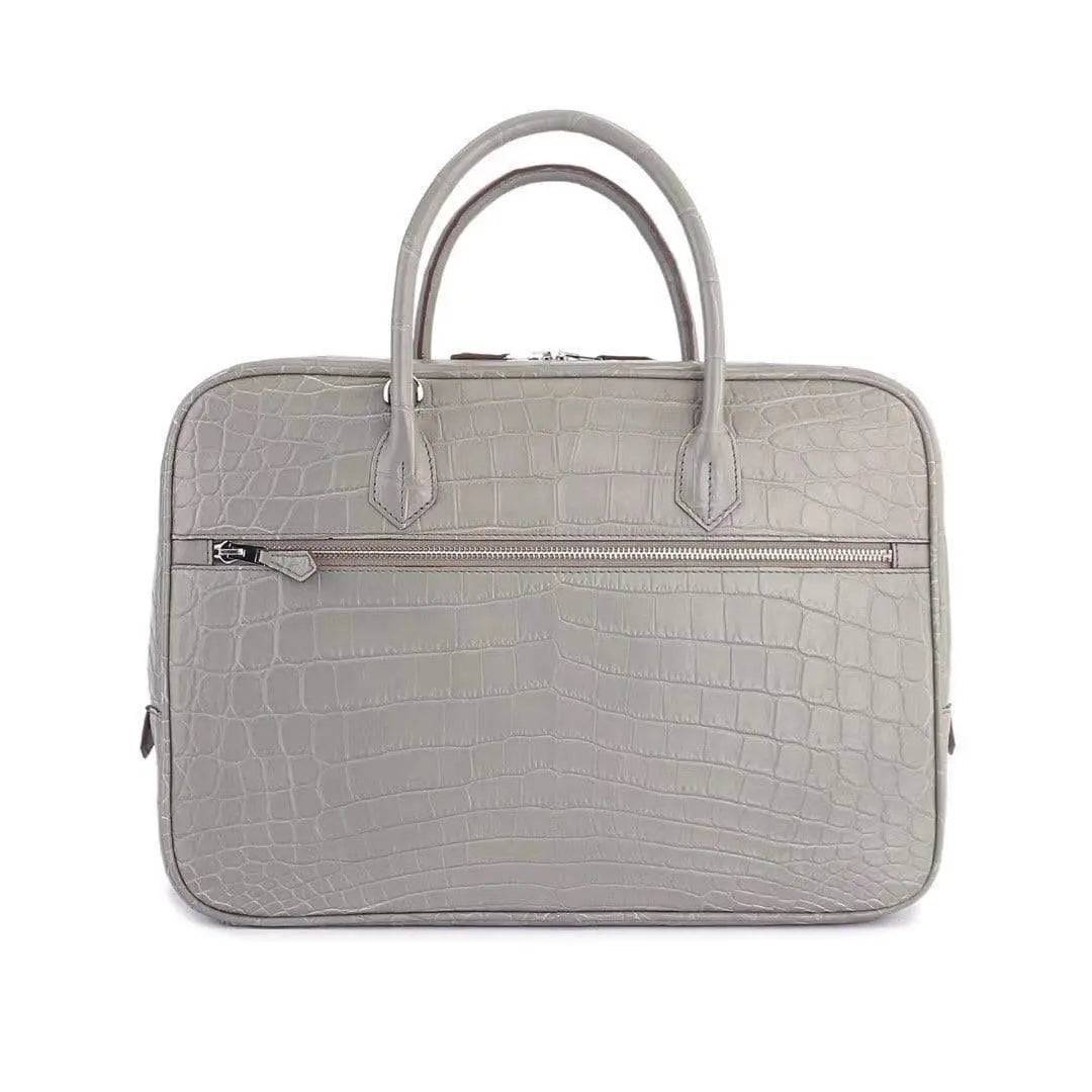 Genuine Crocodile Leather  Postman Bag Mens  Messenger Bussiness Document Travel Laptop Briefcase  Bags Light Grey