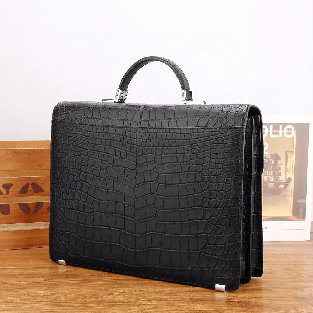 Genuine Crocodile Leather Briefcase Password Lock Buiness Bag Black