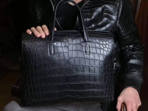 Genuine Crocodile Leather Zip-Top Briefcase