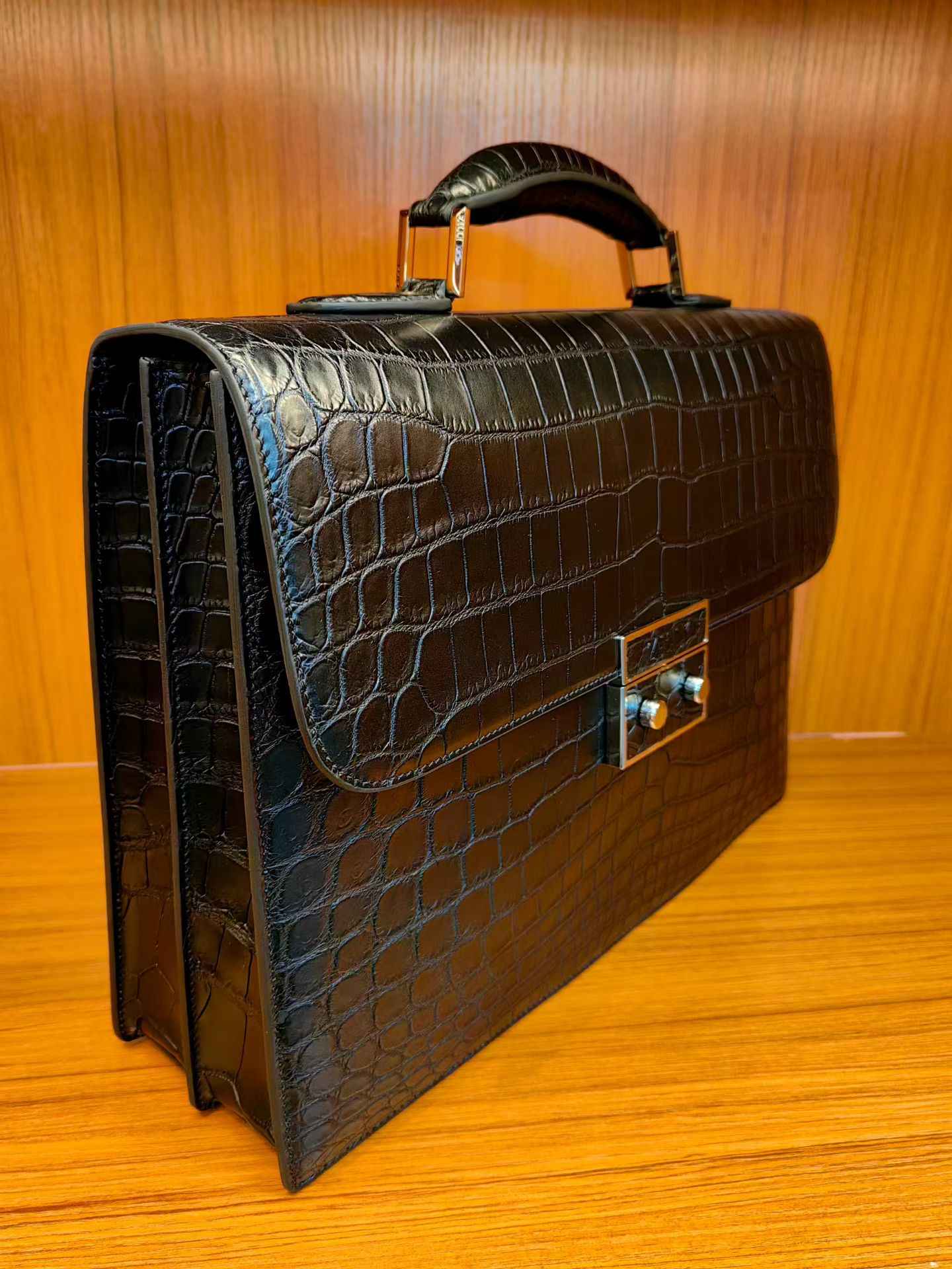 Genuine Crocodile Skin Leather Briefcase Bag Black