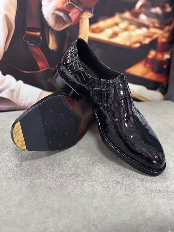 Crocodile Shoes Men's Crocodile Leather Loafer Dress Shoes Black