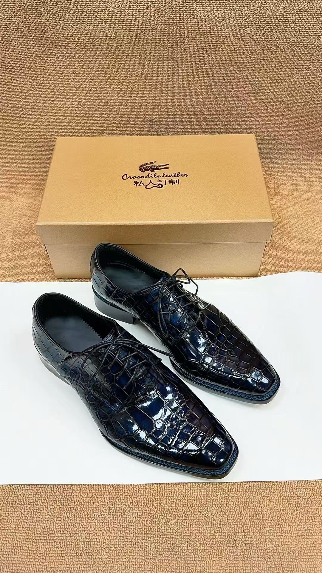 Crocodile Shoes, Men's Norwegian Lace Up Dress Shoes Vintage Blue