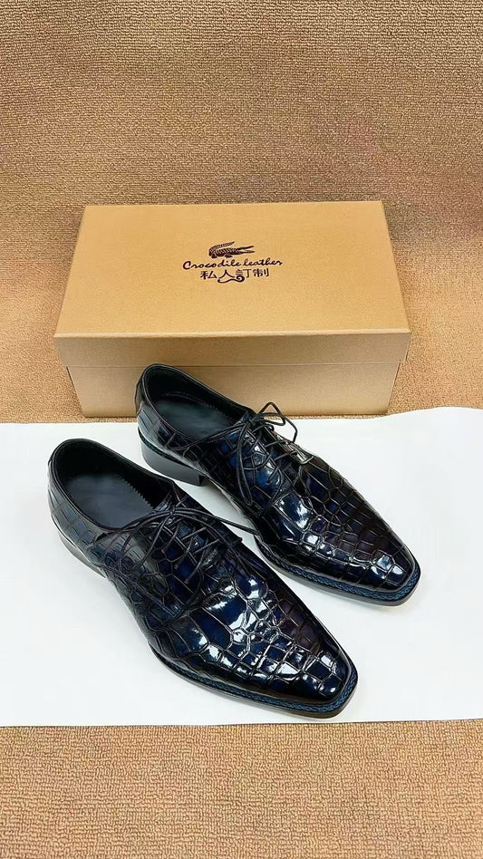 Crocodile Shoes, Men's Norwegian Lace Up Dress Shoes Vintage Blue