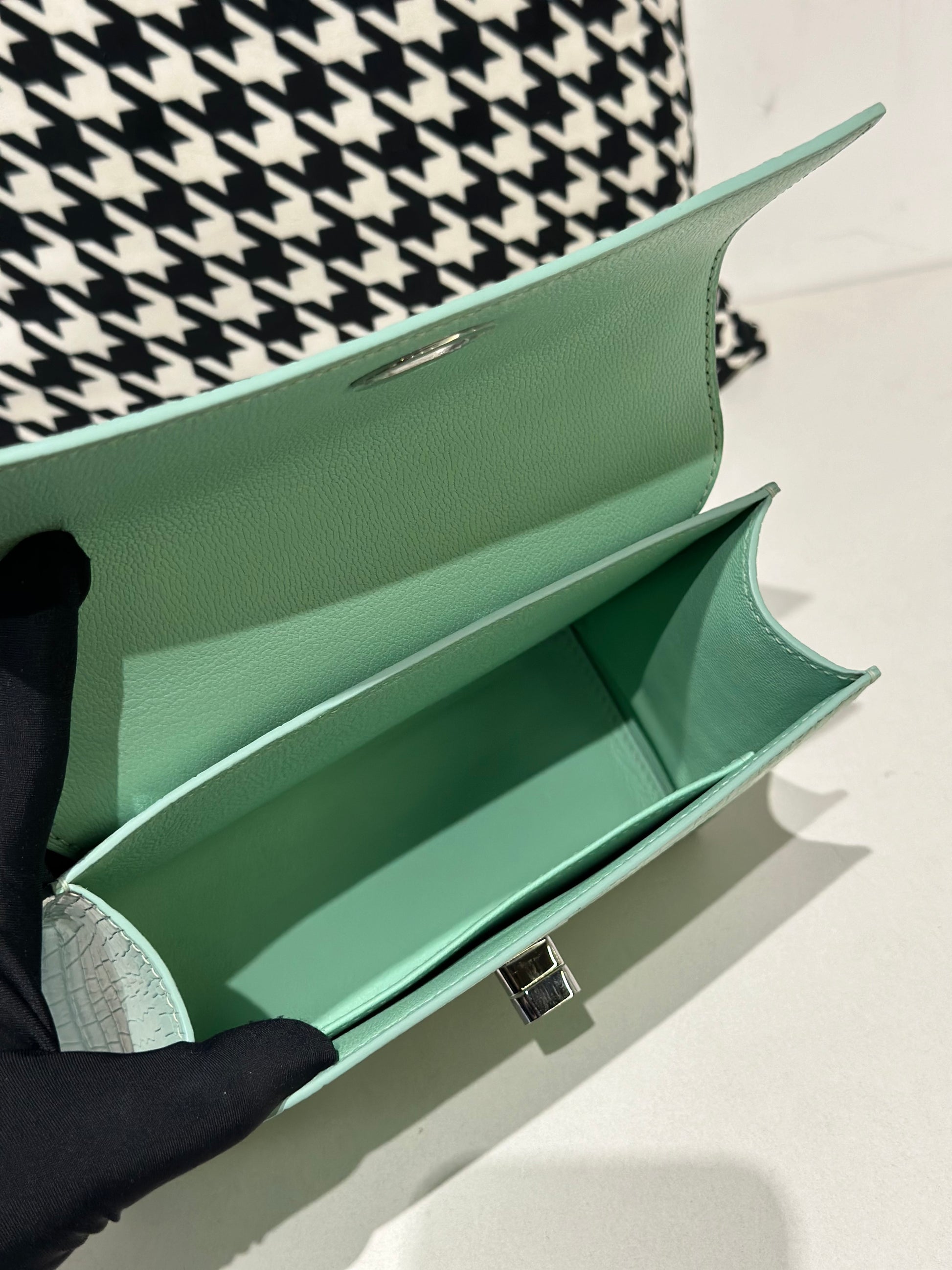 Crocodile Leather Top Handle Bag Green